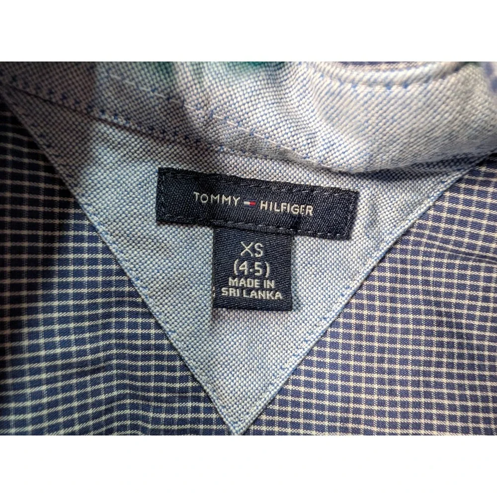 Tommy Hilfiger Button Down Kids XS 4-5 Navy White Excellent Gingham Check Shirt
